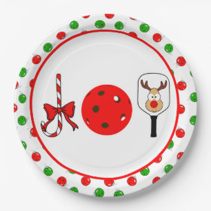 Pickleball Joy Christmas Party Rood Groene Ornamen Papieren Bordje
