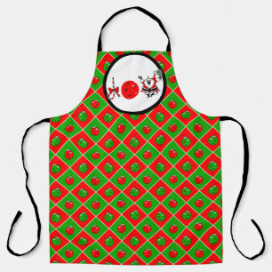 Pickleball Joy Christmas Party Rood Groene Ornamen Schort