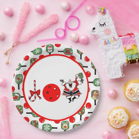 Pickleball Joy Kerstfeest Rood Groen Paddles Papieren Bordje (Feest)