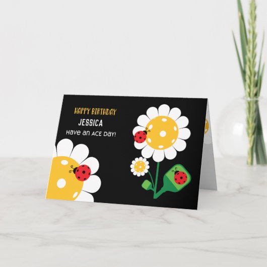 Pickleball Joyeux Anniversaire Noir Carte personna (Devant)