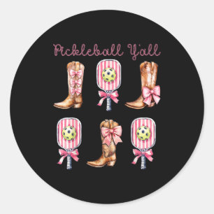 Pickleball jullie westernlaarzen en peddel grappig ronde sticker