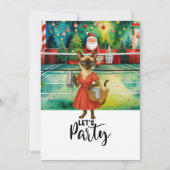 Pickleball kat Huisvrouw Kerstmis Let's Party Kaart (Voorkant)