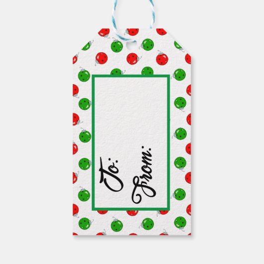 Pickleball Kerst Ornamenten Rood Groen op Wit Cadeaulabel (Achterkant)