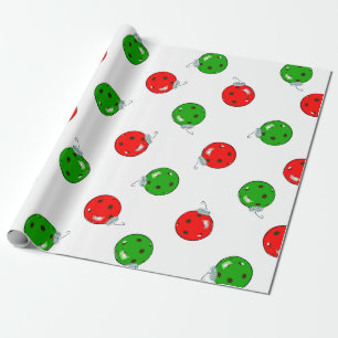 Pickleball Kerst Ornamenten Rood Groen op Wit Cadeaupapier