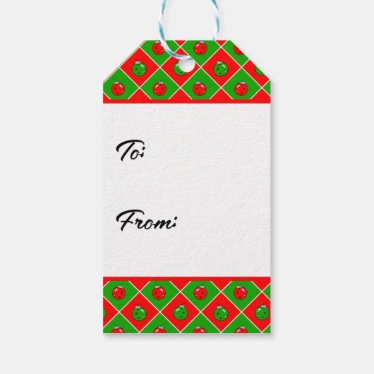 Pickleball Kerst Rood en Groen Ornament Controles Cadeaulabel (Achterkant)