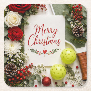 Pickleball Kerst thema  Vierkante Kartonnen Onderzetter