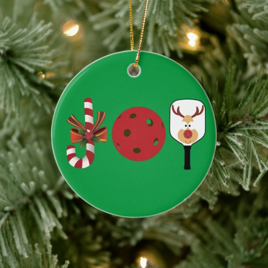 Pickleball-kerstfeest, Candy Cane, Reindeer Keramisch Ornament (Boom)