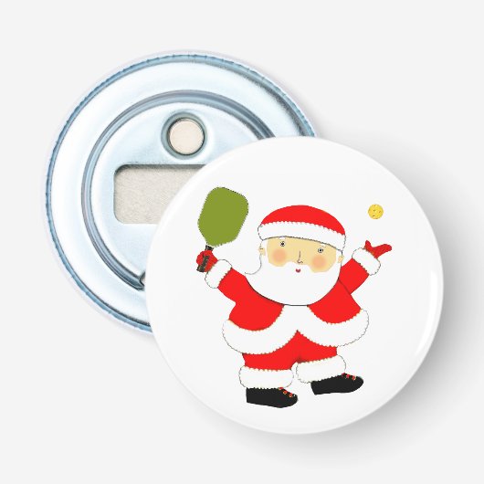 Pickleball Kerstmis Button Flesopener (Voorkant)