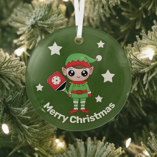 Pickleball Kerstmis Elf, Glass Ornament (Insitu)