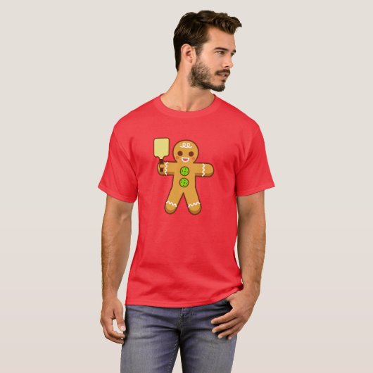 Pickleball Kerstmis T-Shirt - Gingerbreadman (Voorkant volledig)