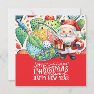 Pickleball Kerstmis thema met de Kerstman Feestdagenkaart