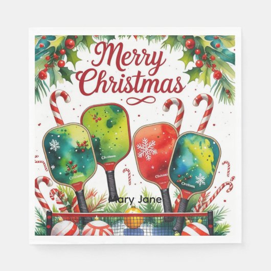 Pickleball kerstthema servet (Voorkant)