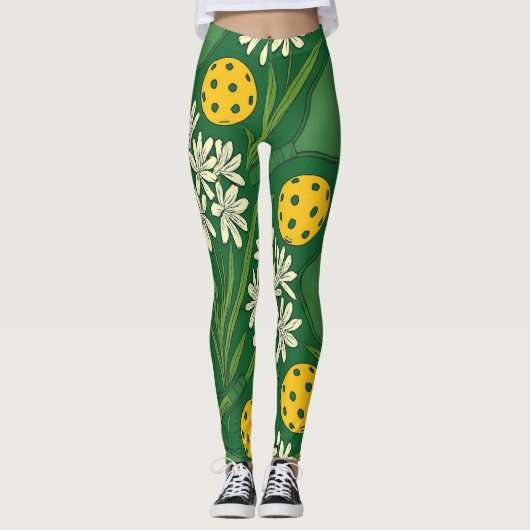 Pickleball Leggings Floraux Avec Ballons Stylisés (Devant)