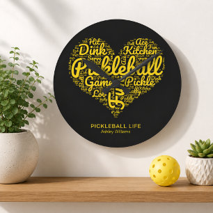 Pickleball Leven Woord Kunst Typografie Persoonlij Ronde Klok