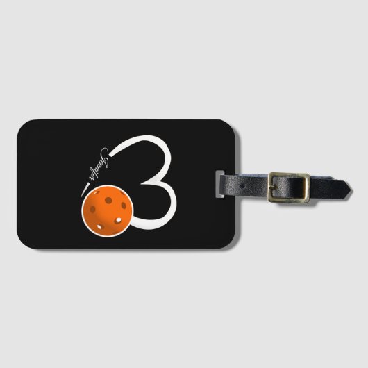 Pickleball Liefde Gepersonaliseerde Witte en Oranj Bagagelabel (Voorkant (horizontaal))