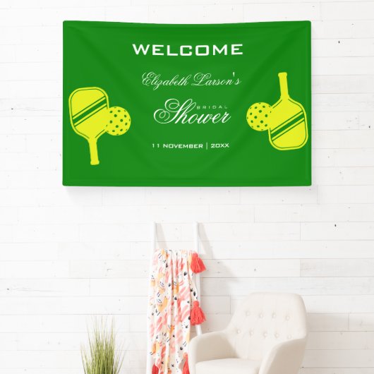 Pickleball-liefhebbers Bruidsdouche Neon Thema Spandoek (Insitu)