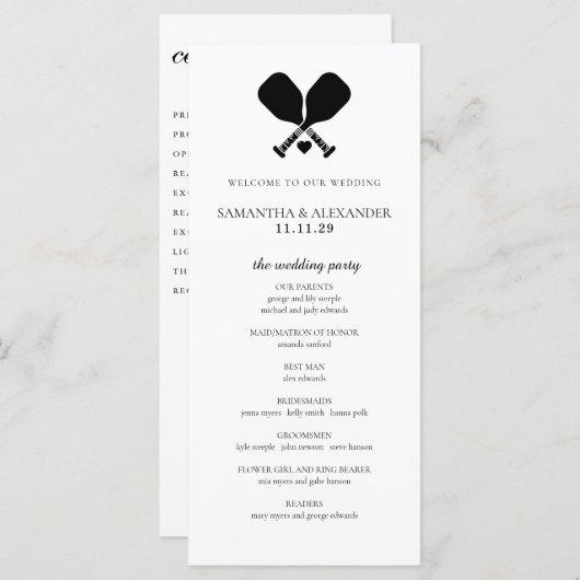 Pickleball Love Ceremony-programma (Voorkant / Achterkant)
