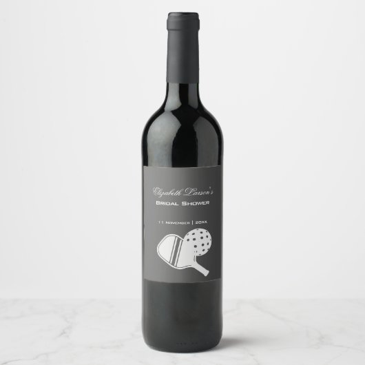 Pickleball Lovers Vrijgezellenfeest Zwart & Wit Wijn Etiket (Voorkant)