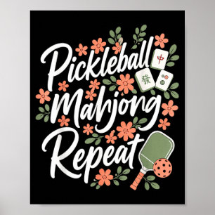 Pickleball Mahjong Herhalende Bloem Bloemrijke Pad Poster