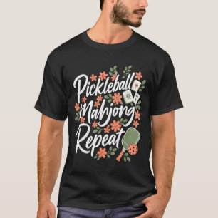 Pickleball Mahjong Herhalende Bloem Bloemrijke Pad T-shirt
