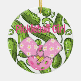 Pickleball Meisje augurken en pickleballs Custom Keramisch Ornament