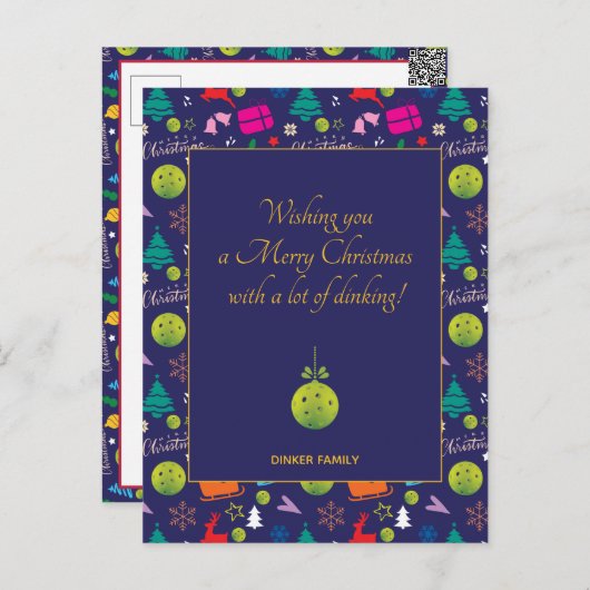 Pickleball 🎄 Merry Kerstmis, aangepaste tekst Briefkaart (Voorkant / Achterkant)