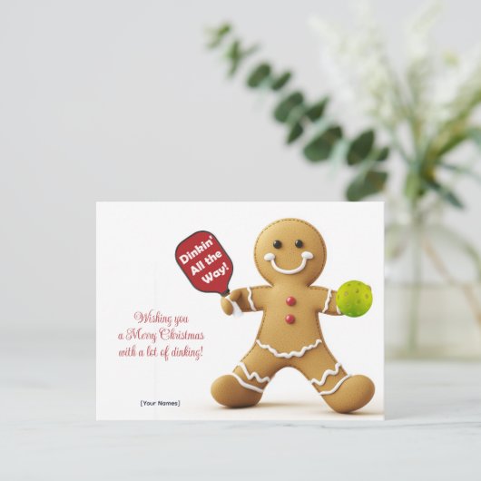 Pickleball 🎄 Merry Kerstmis, aangepaste tekst Briefkaart (Staand voorkant)