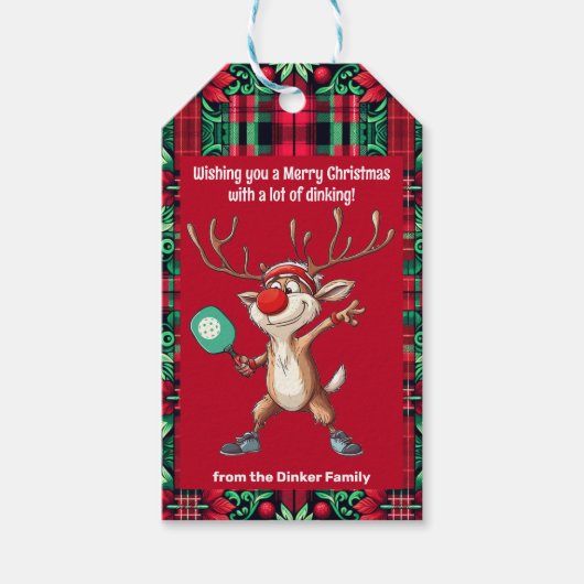 Pickleball 🎄 Merry Kerstmis, aangepaste tekst Cadeaulabel (Voorkant)