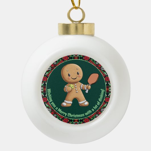 Pickleball 🎄 Merry Kerstmis, aangepaste tekst Keramische Bal Ornament (Voorkant)