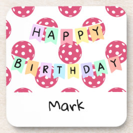 Pickleball met banner voor gelukkige verjaardag bier onderzetter