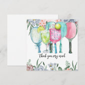 Pickleball met Flower waterverf Bedankkaart (Voorkant / Achterkant)