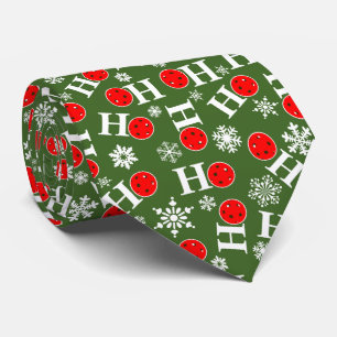 Pickleball met kerstbal Red Green Snowflakes Ho Ho Stropdas