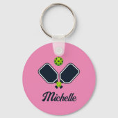 Pickleball met peddels & bal Gepersonaliseerde naa Sleutelhanger (Achterkant)
