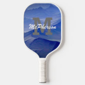 Pickleball Monogram en naam Blauwe achtergrond Pickleball Paddle (Voorkant)