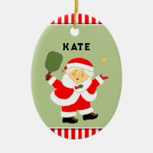 Pickleball Mrs. Claus-verzamelobject Keramisch Ornament