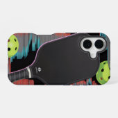 Pickleball Neon Paddle Motion Case iPhone 16 Hoesje (Achterkant horizontaal)