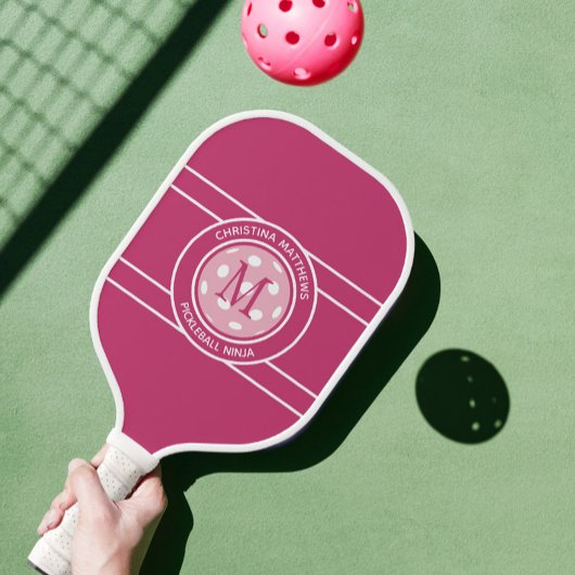 Pickleball Ninja Custom Name Initiaal Girly Pink Paddle