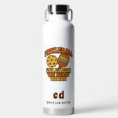 Pickleball oranje leuke quote retro monogram waterfles (Voorkant)