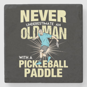 Pickleball - oud Man met een Pickleball Paddle Stenen Onderzetter