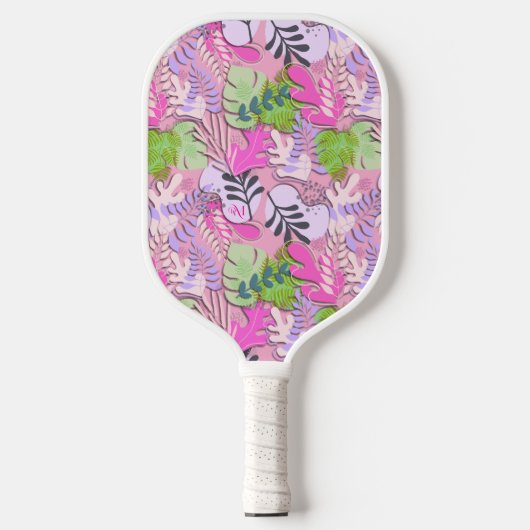 Pickleball Paddle : Abstract Leaves (pink/purple) (Voorkant)