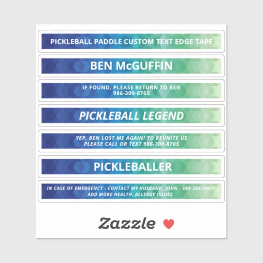 Pickleball Paddle Edge-tape Aangepaste naam Label (Vel)