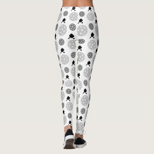 Pickleball Paddle Gray White Racket Ball Patroon Leggings (Achterkant)