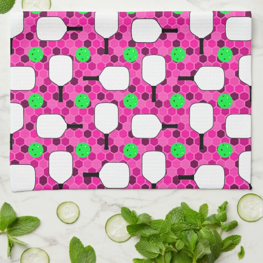 Pickleball Paddle - Magenta Honeycomb Hexagons Theedoek (Gevouwen)