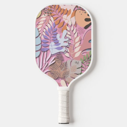 Pickleball Paddle : Organic Leaves (pink/grey) (Voorkant)