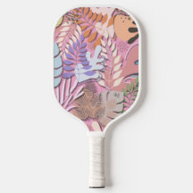 Pickleball-paddle: organische bladeren (roze/grijs