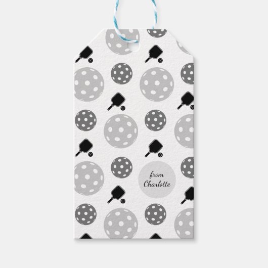 Pickleball Paddle Racket Ball Monogram Kinder naam Cadeaulabel (Voorkant)