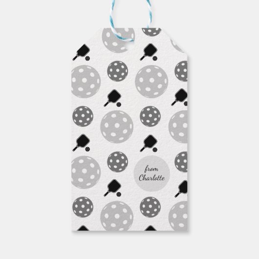 Pickleball Paddle Racket Ball Monogram Kinder naam Cadeaulabel (Achterkant)