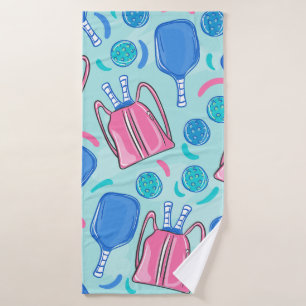 Pickleball Paddles en Balls Blue Preppy Badhanddoek