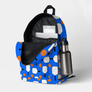 Pickleball Paddles en Oranje Pickleballs op blauw Bedrukte Rugzak