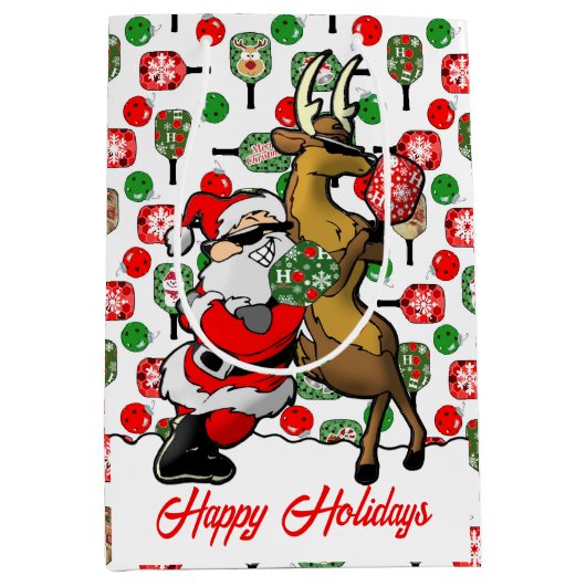 Pickleball Partners Santa & Rendier Sleighing It Medium Cadeauzakje (Voorkant)